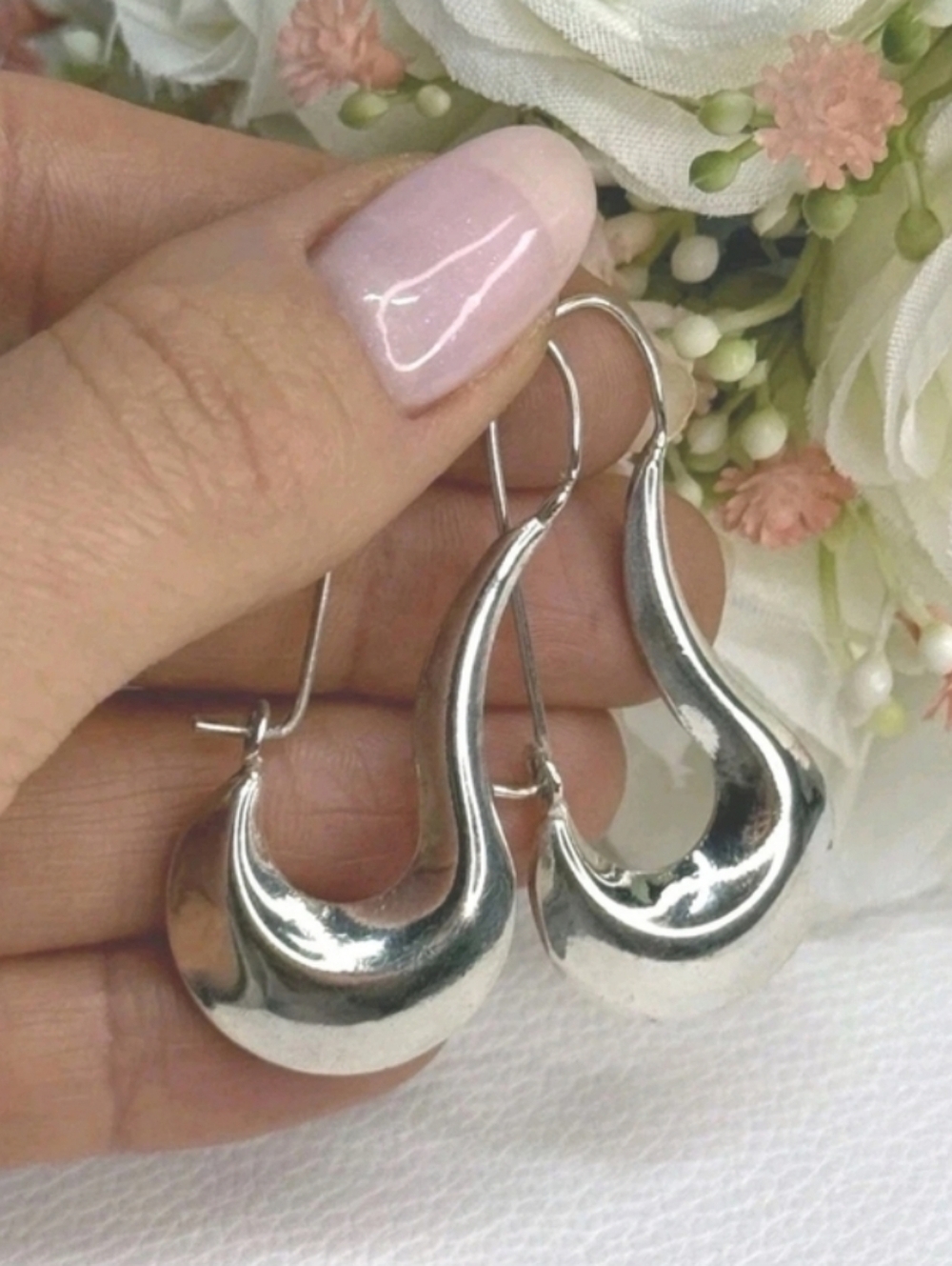 Womens Elegant Shiny Puffed 925 Sterling Silver Earrings Length 1.90inch